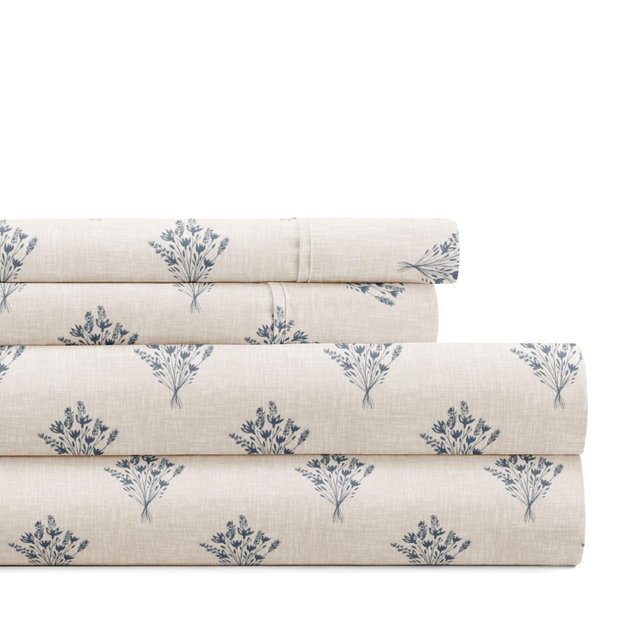 Pattern Bed Sheet Set, Soft Double Brushed Microfiber, 4 Piece, Delicate Details - Becky Cameron, Floral Bouquet Stone, King