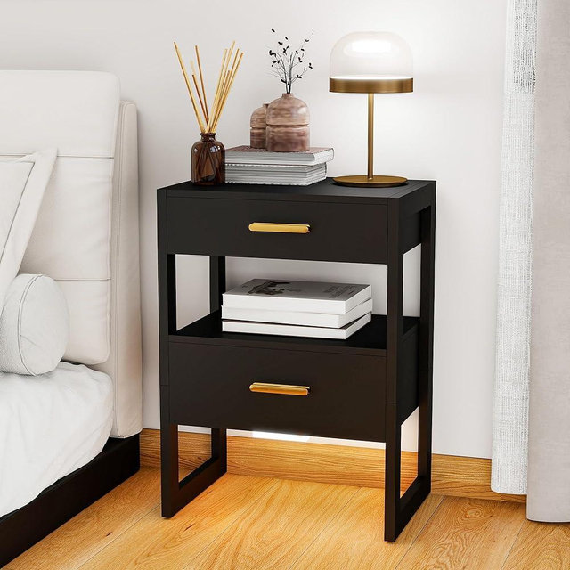 Edospaen Wooden Nightstand Night Stand with Motion Sensor Light & Storage Drawer, Modern Bedside Table End Table for Bedroom