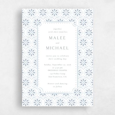 Blue Bordered Wedding Invitation - Aeolus Portrait