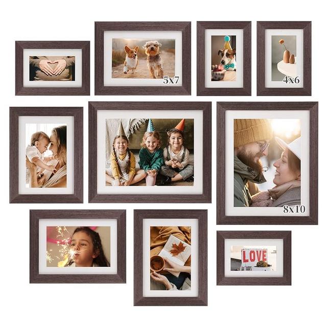 Picture Frames Set Photo Frames: 10 Pack Rustic Wood Family Picture Frame Collage Wall Decor with Mat Simple Lightweight Matted Gallery Picture Frames for Wall Tabletop Including 8x10 5x7 4x6