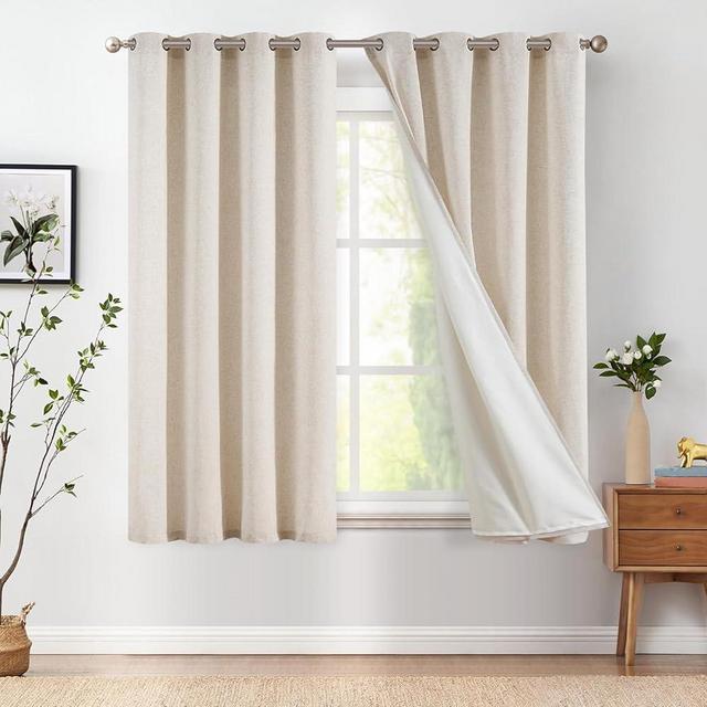 jinchan Linen Blend Light Filtering Curtains 50W x 54L Inch Beige for Living Room Bedroom Burlap Boho Curtains Grommet Thermal Insulated Drapes 2-Panel Set