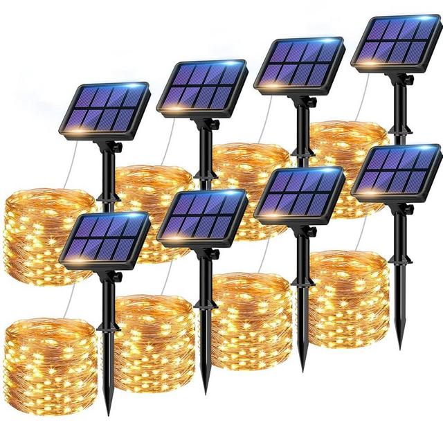 8 Pack Solar String Lights Outdoor, 640LED 264FT Waterproof 8 Modes Copper Wire Solar Twinkle Lights for Outside Garden Patio Tree Christmas Wedding Party Decor