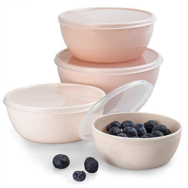 Cook with Color Plastic Prep Bowls - Bowls with Lids, 8 Piece Nesting Bowls Set includes 4 Prep Bowls and 4 Lids (Ombre Pink)