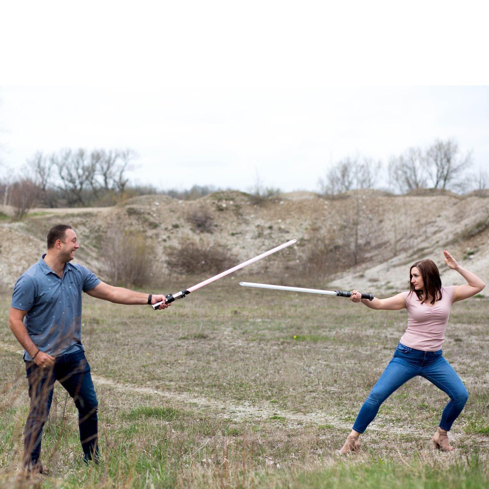 We got engagement photos on May 4, so of course the lightsabers had to come out!