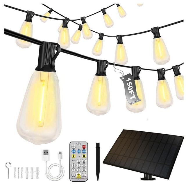 DAYBETTER 150ft Solar String Lights Outdoor Waterproof, 75 Bulbs 2700K Warm White Energy-Saving, Solar Lights for Garden, Patio, Backyard - Perfect for Homeowners