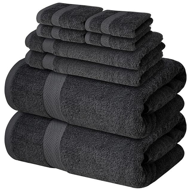 Premium White Grey Towels Set - [Pack of 8] 100% Cotton Highly Absorbent 2 Bath Towels, 2 Hand Towels and 4 Washcloths - Luxury Hotel & Spa Quality Bath Towels for Bathroom by Infinitee Xclusives