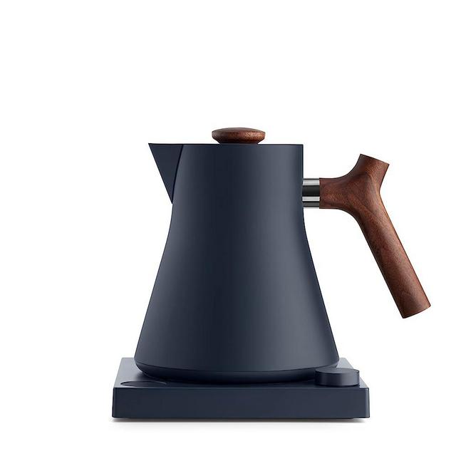 Fellow Corvo EKG Electric Tea Kettle - Electric Pour Over Coffee and Tea Pot - Quick Heating Electric Kettles for Boiling Water - Temperature Control and Built-In Brew Timer - Stone Blue with Walnut Handle - 0.9 Liter
