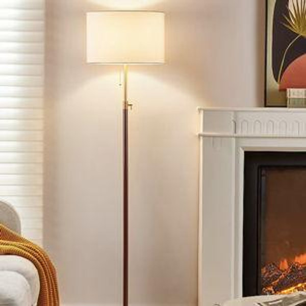 KAWOTI Equitte 64.5-in Red and Brass Shaded floor lamp Floor Lamp with Fabric Shade
