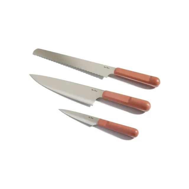 Our Place Knife Trio - Spice: Stainless Steel Chef, Bread & Paring Knives, Full Tang, BPA-Free, Hand Wash