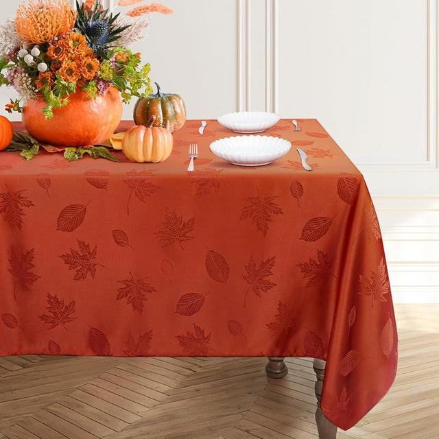 Babenest Fall Tablecloth Rectangle 60x120 Inch, Autumn Maple Leaves Jacquard Wrinkle Resistant Table Cloth, Polyester Fabric Table Cover for Thanksgiving Harvest Party Dining Wedding (Burnt Orange)