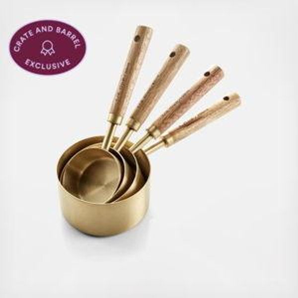 Acacia Wood & Gold Measuring Cup Set