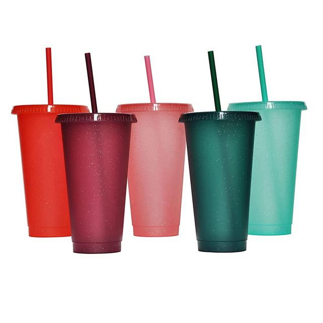 Tumbler with Straw and Lid,Water Bottle Iced Coffee Travel Mug Cup,Reusable Plastic Cups,Perfect for Parties,Birthdays,24oz-5 Pack