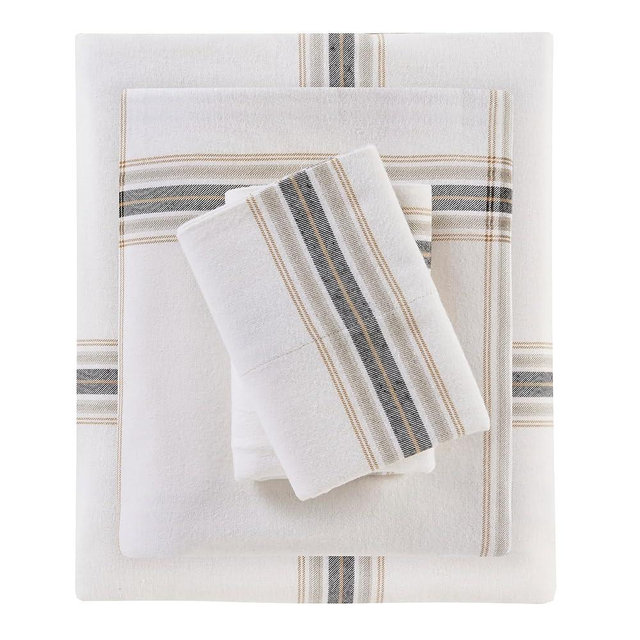 Woolrich Cotton Sheet Set Cottage Charms Print, 100% Cotton Flannel Sheets Warm & Fuzzy Bedding Set Queen Size Sheets, Fitted Pocket Fits Up to 14" Mattress, Queen Tan Plaid 4 Piece