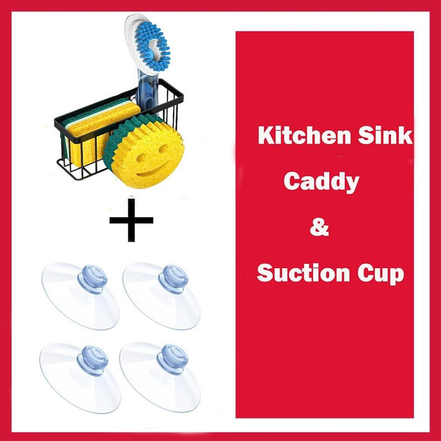 MURLONG 3-in-1 Sponge Holder for Kitchen Sink, Suction Cup Caddy, No Drill for Place Dishwashing Brush Sponges Smiley Face