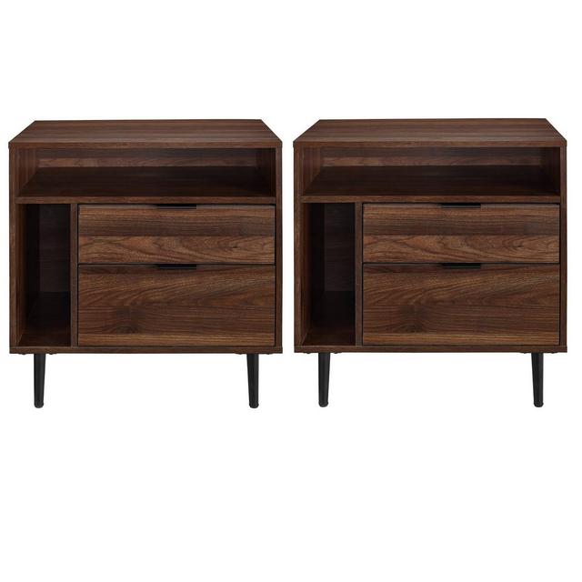 Set of 2 Rockwell Modern Storage Nightstands Dark Walnut - Saracina Home