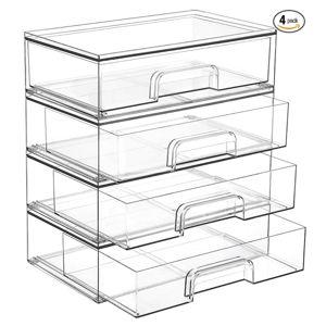 Vtopmart 12.1''W Clear Stackable Storage Drawers,4 Pack Acrylic Plastic Organizers Bins for Makeup Palettes, Cosmetics, and Beauty Supplies,Ideal for Vanity, Bathroom,Cabinet,Desk Organization