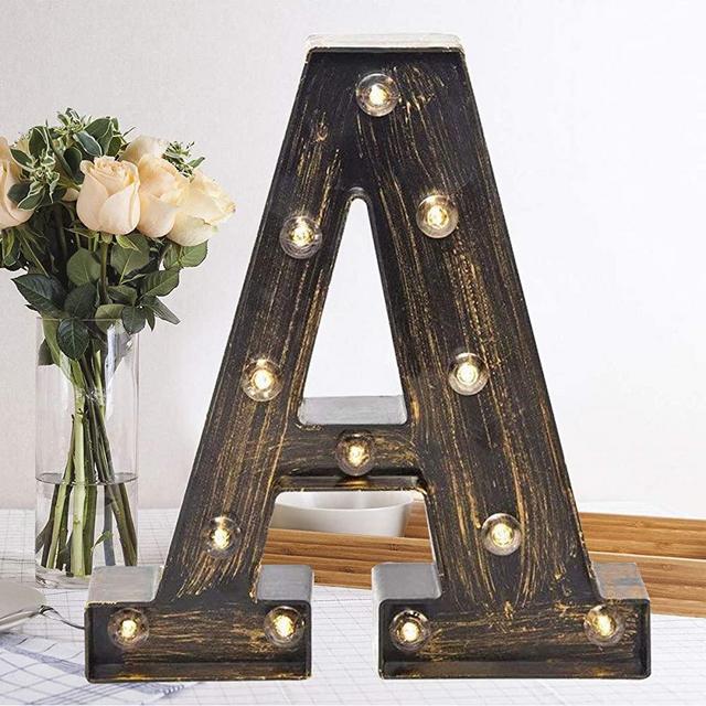 Oycbuzo Golden Black Led Marquee Letter – Industrial, Vintage Style Light Up Alphabet Letter Sign for Cafe Wedding Birthday Party Christmas Lamp Home Bar Initials Decor