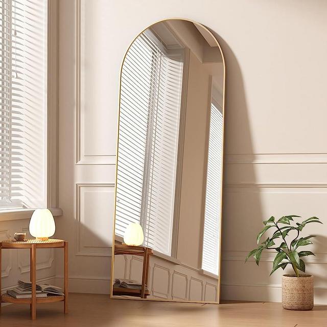 NUTTUTO 64"×21" Arched Full Length Mirror Floor Mirrors with Aluminum Alloy Frame, Wall-Mounted Full Length Body Mirror Free-Standing or Leaning Against Wall for Living Room, Bedroom, Gold