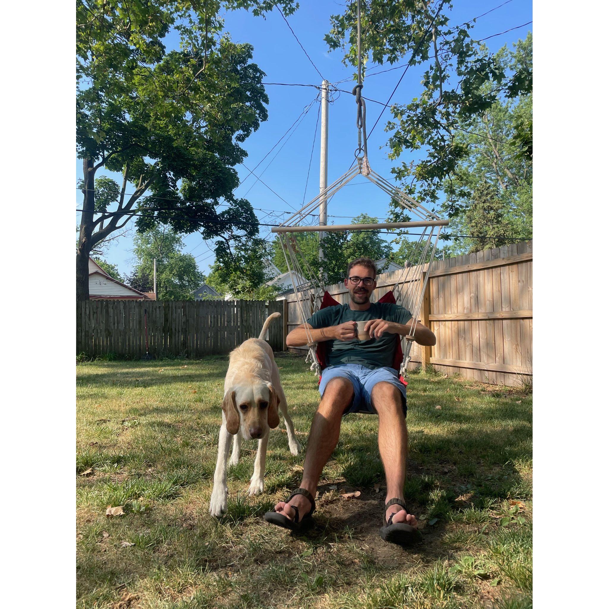 Ben and Sadie in the yard