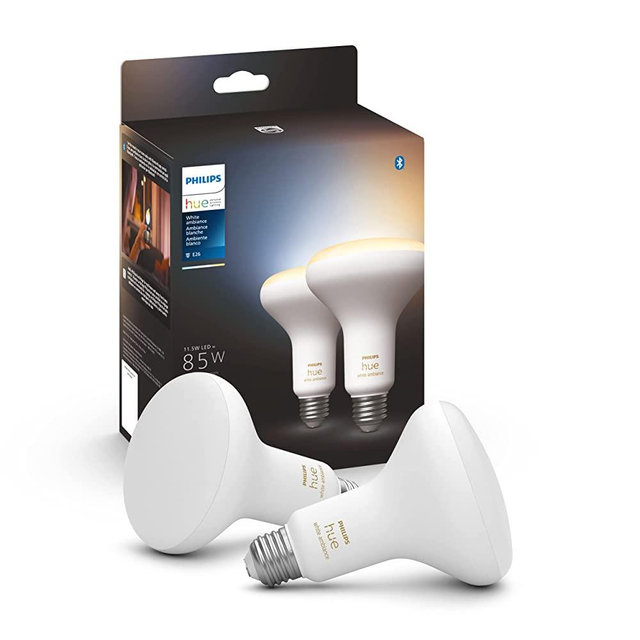 Philips Hue White Ambiance BR30 LED Smart Bulbs (Bluetooth Compatible), Compatible with Alexa, Google Assistant, and Apple HomeKit, New Version, 2 Bulbs (578138)