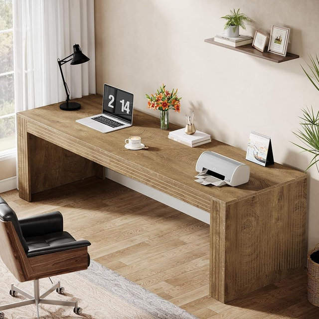 Tribesigns 79-Inch Extra Long Desk, Two Person Double Desk for Home Office, Wooden Long Computer Desk Writing Table for Office, Natural Oak