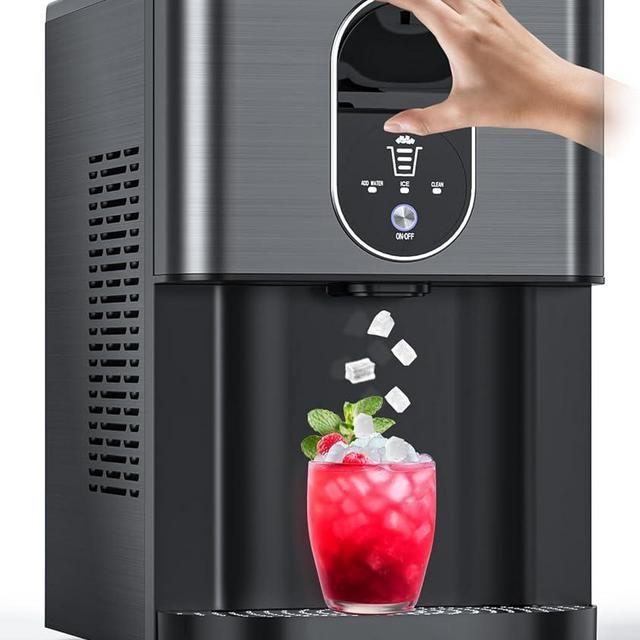 Nugget Ice Makers Countertop, Pebble Ice Maker Machine with Dispenser 44lbs/24H, Soft Chewable Pellet Ice Machine, 3.3lbs Ice Storage, Self-Cleaning Ice Maker for Home/Kitchen/Party/Office, Black