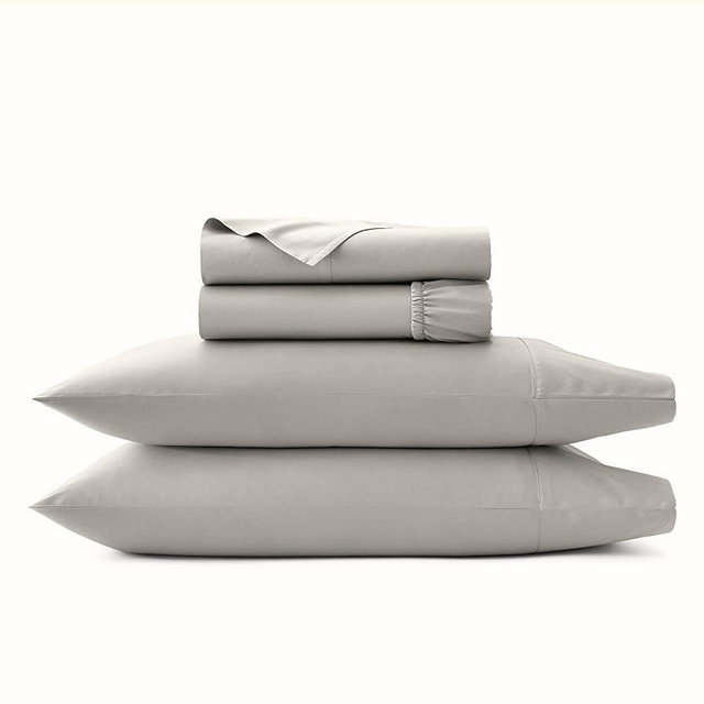 BOLL & BRANCH Signature Hemmed Sheet Set – Luxury 100% Organic Cotton – 1 Flat Sheet, 1 Fitted Sheet and 2 Pillowcases with 7” Hemline – Buttery Soft and Breathable, Pewter, King