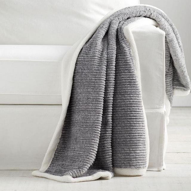 Braided Ribbed Faux Fur Throw, 50 x 60", Gray