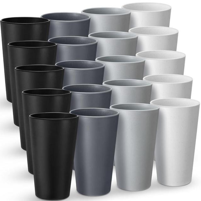Skylety 20 Pcs Wheat Straw Cups 20 oz Unbreakable Drinking Cup Reusable Plastic Water Cup Set Large Cups Stackable Water Tumblers for Kitchen Party Dishwasher Safe Water Plastic Glasses(Gray Series)