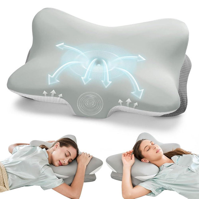 Krightlink Ergonomic Memory Foam Cervical Pillow for Neck Pain Relief - Contour Design with Dual Heights for Side/Back/Stomach Sleepers with Washable Breathable Pillowcas
