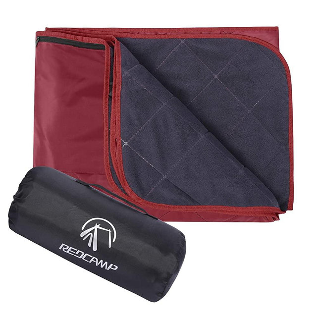REDCAMP Large Waterproof Stadium Blanket for Cold Weather, Soft Warm Fleece Camping Blanket Windproof for Outdoor Sports, Blue/Red/Black/Grey