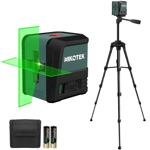 Nikotek Laser Level Self-Leveling Green Beam Horizontal and Vertical Crossline Laser for Home Decor Carrying Pouch, Tripod Battery Included (NK02G with 47inch Tripod)