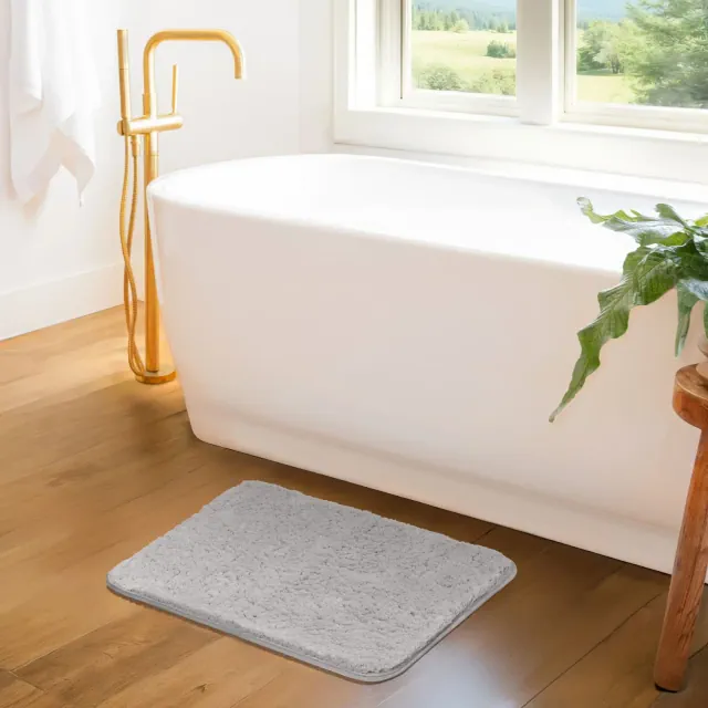 Plush Absorbent Bath Mat Rug with Anti-Skid Rubber Backing - Becky Cameron, Light Gray, 24 in x 17 in