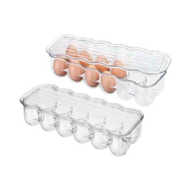 mDesign Plastic Egg Storage Tray Holder for Refrigerator, 12 Eggs, 2 Pack, Clear