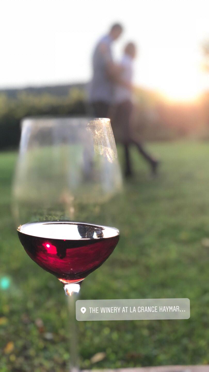 Enjoying a glass of vino at LaGrange after our engagement photos! Thank you Elisabeth Bryson!