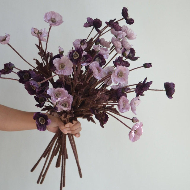 20" Fall Dusty Purple Lilac Faux Poppy Flowers Branch-4 Blooms Each Spray, Realistic Poppy, Wedding/Home/Kitchen Decorations, DIY Florals
