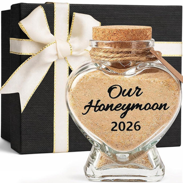Honeymoon Sand Keepsake Jar 2026 - Heart-Shaped Glass Memory Jar with Exquisite Packaging - Wedding Gift for Newlyweds - Bridal Shower & Engagement