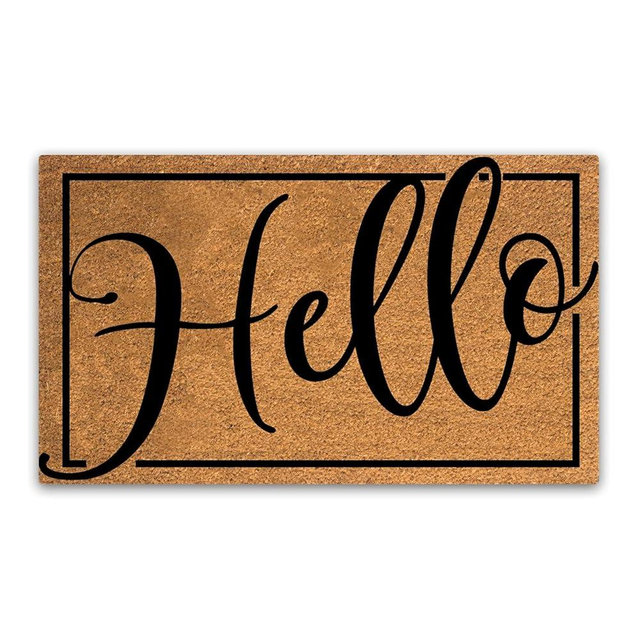 PLUS Haven Pure Coco Coir Doormat with Heavy-Duty Backing (Hello 1)