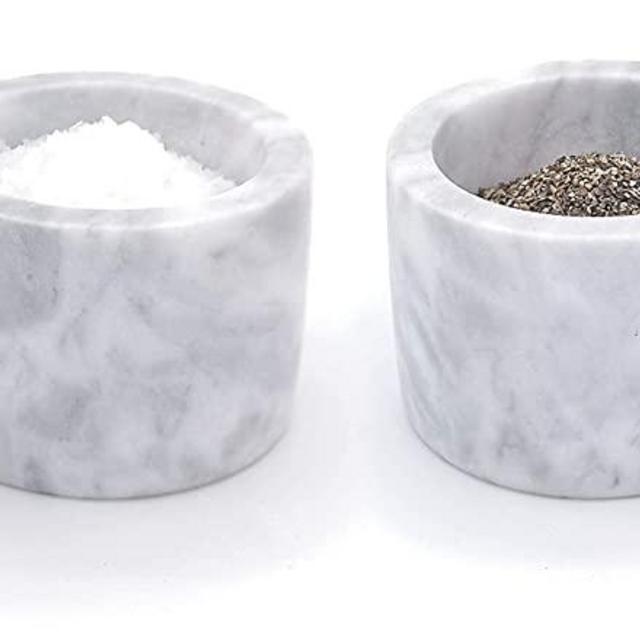Salt Cellar–Set of 2 light grey Marble Salt and Pepper Bowls | Salt Holder | Salt Box | Spice Jars | Salt Containers | Sugar Bowl