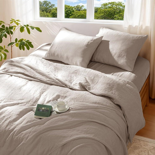 REDASW 100% Pure Linen Duvet Cover Set King Size 3 Pcs Natural Linen Bedding Zipper Closure Breathable Soft Comforter Cover Sets, Cozy for All Season (King, Linen)