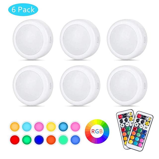 Cadrim Puck Lights, LED Color Changing Puck Lightings and Dimmable Under Cabinet Lights Battery Powered Under Counter Lights with 2 Wireless Remote Controls for Kitchen(6 Pack)