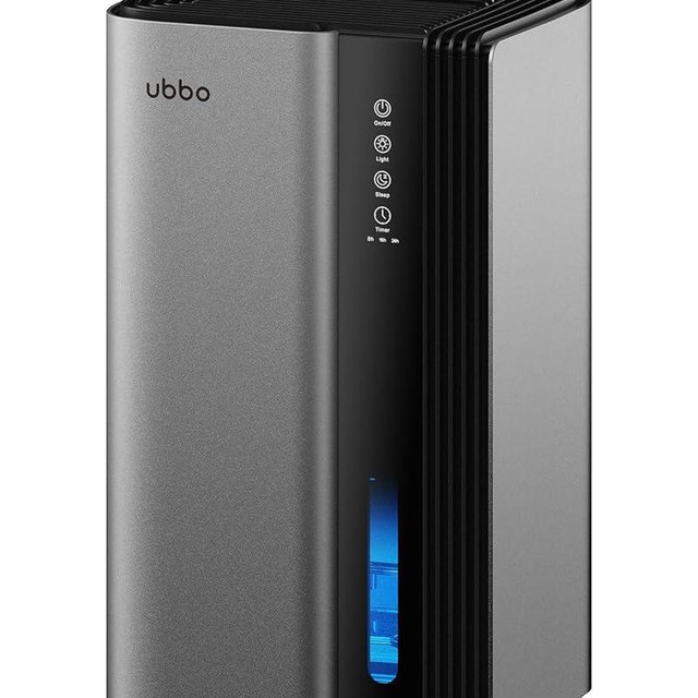 UBBO Dehumidifiers for Home, 850 sq.ft 95oz Dehumidifier with Drain Hose Timer Sleep Mode Auto-Off 7 Colors Light, Dehumidifier for Bedroom Bathroom Basements RV Grey