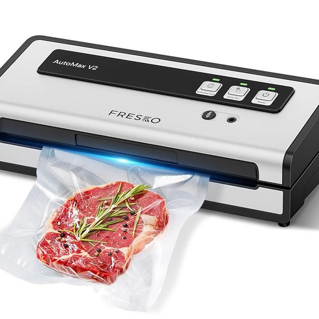 FRESKO Automatic Vacuum Sealer for Food with 95 kPa Powerful Suction, Compact Food Sealer machine Starter Kit with 10 Vacuum Bags for Dry/Moist Food, Sous Vide, Meal Prep