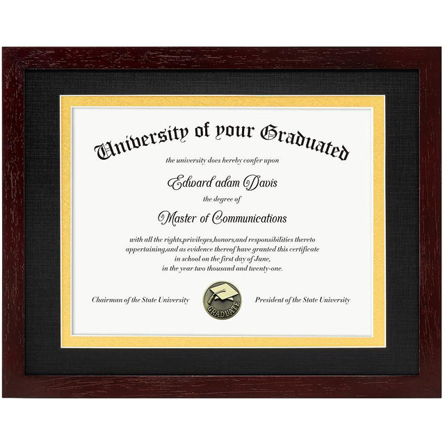 Fun Memories 11x14 Diploma Frame, Solid Ramin Wood Certificate Picture Frame with High Definition Glass, Document Frame for Wall and Tabletop, Black Mat