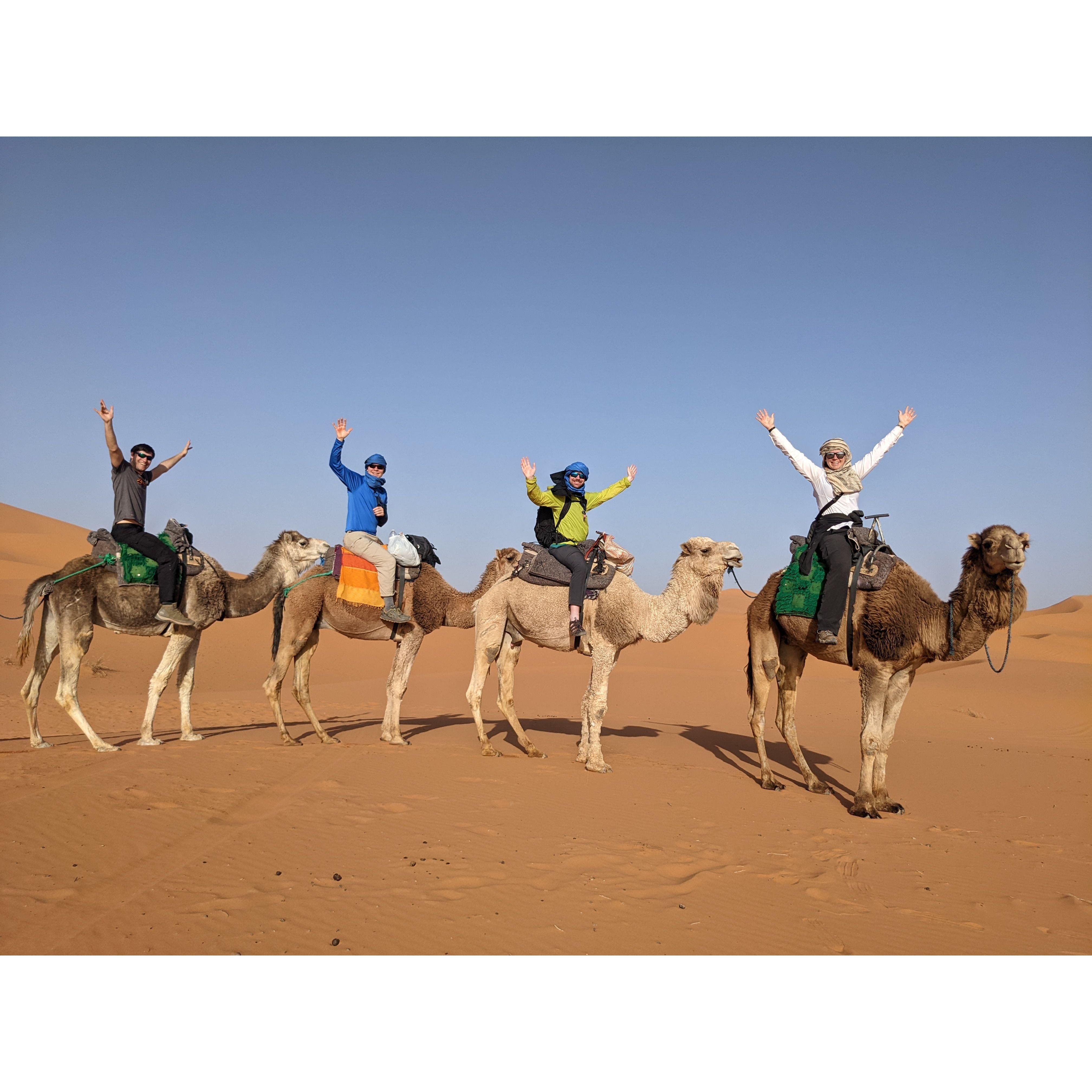 We like to spend our vacations with friends and traveling to new places. This photo was taken in Morocco with our good friends, Peter & Brendan. (Sahara Dessert, Morocco, April 2022)