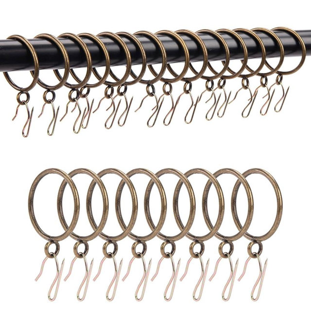 Curtain Rings with Hooks Rustproof Metal Drapery Rings with Eyelets and Pinch Pleat Curtain Hooks for Window Door Shower Curtain 1.25 Inch Inner Diameter 24 Pack Brass TXZWJZ