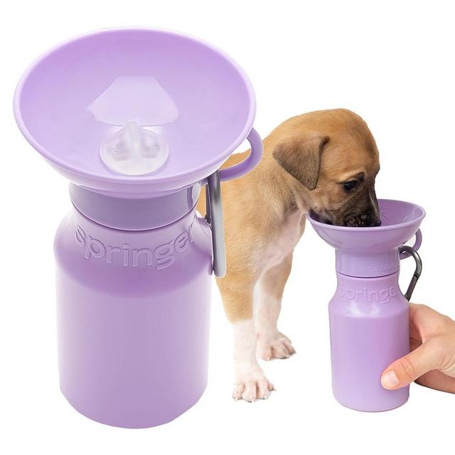 Springer Dog Water Bottle | Portable Travel Water Bottle Dispenser for Dogs | Dog Gift Seen on Oprah's Favorite Things, Shark Tank | Leak-Proof Bottles Fill Bowl with Water | BPA-Free 15oz Lilac