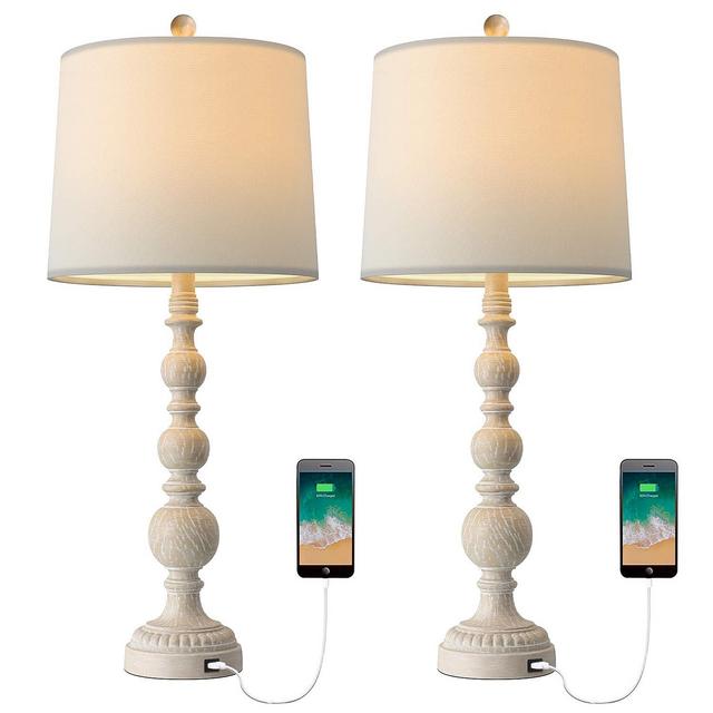 OYEARS USB Table Lamp Set 2 for Living Room Resin 27 3/4" H Retro Table Lamp for Bedroom Vintage Table Lamp Bedside Traditional Rustic Table lamp