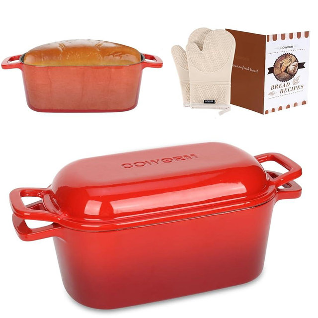 3.6QT Oval Enameled Cast Iron Dutch Oven, Sourdough Bread Baking Pan with Lid