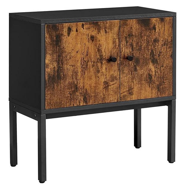 VASAGLE Nightstand, Side Table, Buffet Cabinet, Small Bathroom Storage Cabinet, Steel Frame, 23.6 x 11.8 x 23.6 Inches, for Kitchen Living Room Bathroom, Rustic Brown and Black ULSC106B01